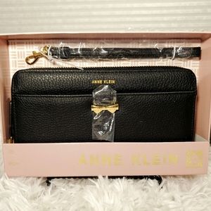 Anne Klein Boxed - Slim Black Wallet with Gold Hardware